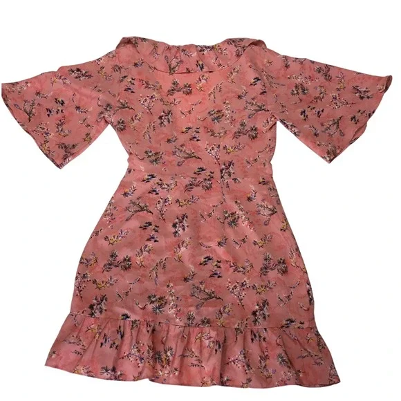 Topshop Floral Print Ruffle Mini Dress Kimono‎ Sleeve Pink US 2 UK 6 - Picture 7 of 7